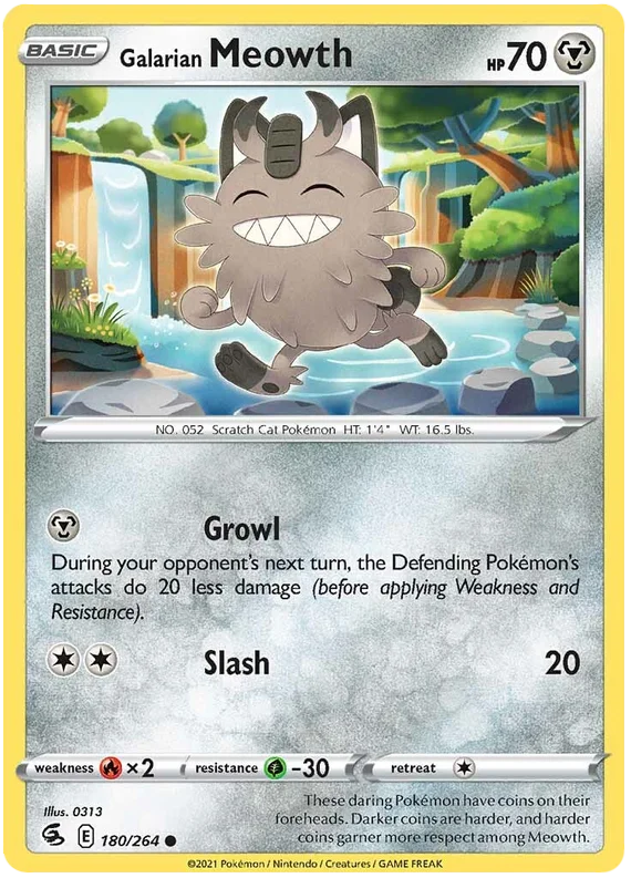 Galarian Meowth Fusion Strike Pokemon Card Singles 180/264