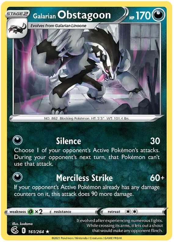 Galarian Obstagoon Fusion Strike Pokemon Card Singles 161/264