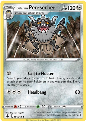 Galarian Perrserker Fusion Strike Pokemon Card Singles 181/264