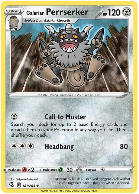 Galarian Perrserker Fusion Strike Pokemon Card Singles 181/264