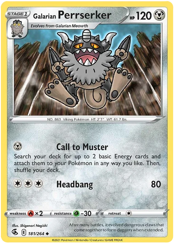 Galarian Perrserker Fusion Strike Pokemon Card Singles 181/264