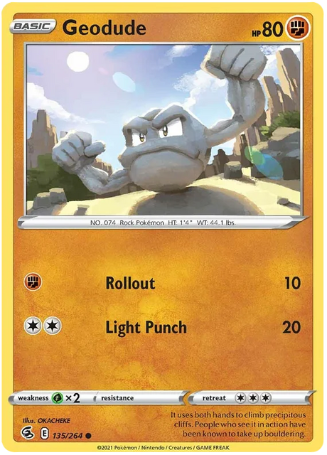 Geodude Fusion Strike Pokemon Card Singles 135/264