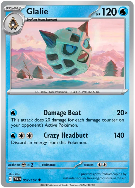 Glalie Twilight Masquerade Pokemon Single 052/167