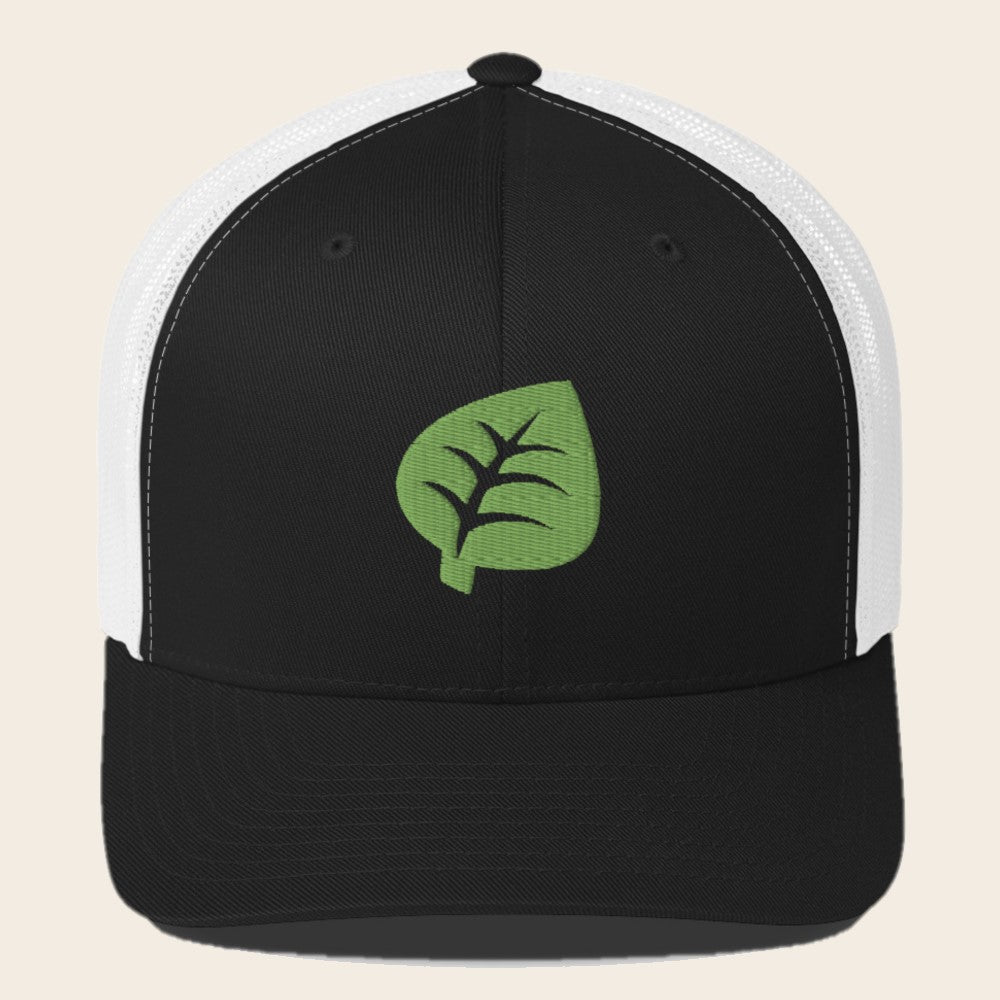 Grass Type Pokemon 3D Embroidered Black with White Mesh Back Trucker Hat Front