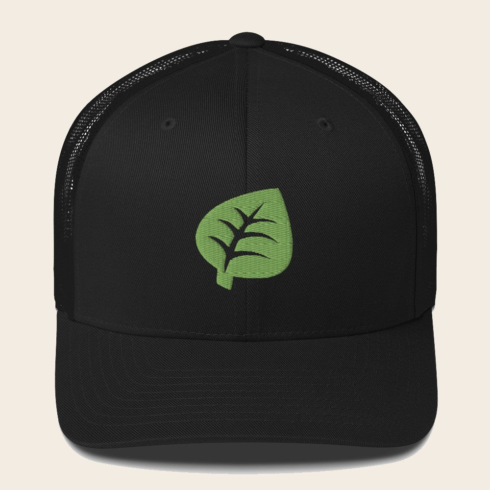 Grass Type Pokemon 3D Embroidered Black with Black Mesh Back Trucker Hat Front