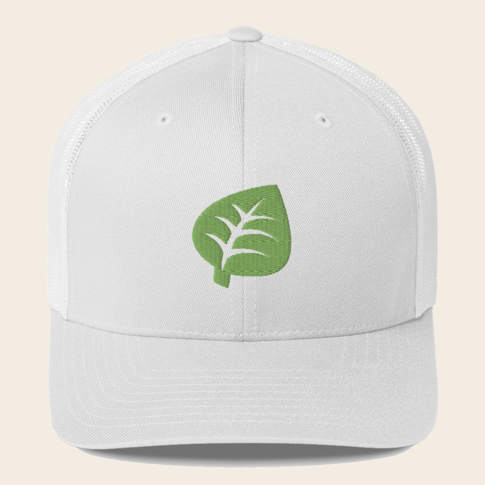 Grass Type Pokemon 3D Embroidered White with White Mesh Back Trucker Hat Front