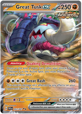 Great Tusk ex Paldean Fates Pokemon Card Single 053/091