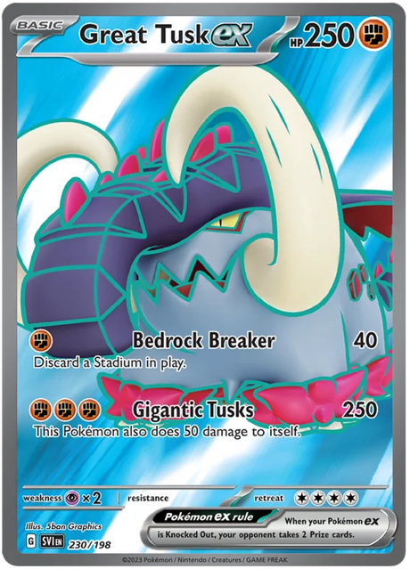 Great Tusk ex Full Art Scarlet & Violet Base Set Pokemon Card Single
