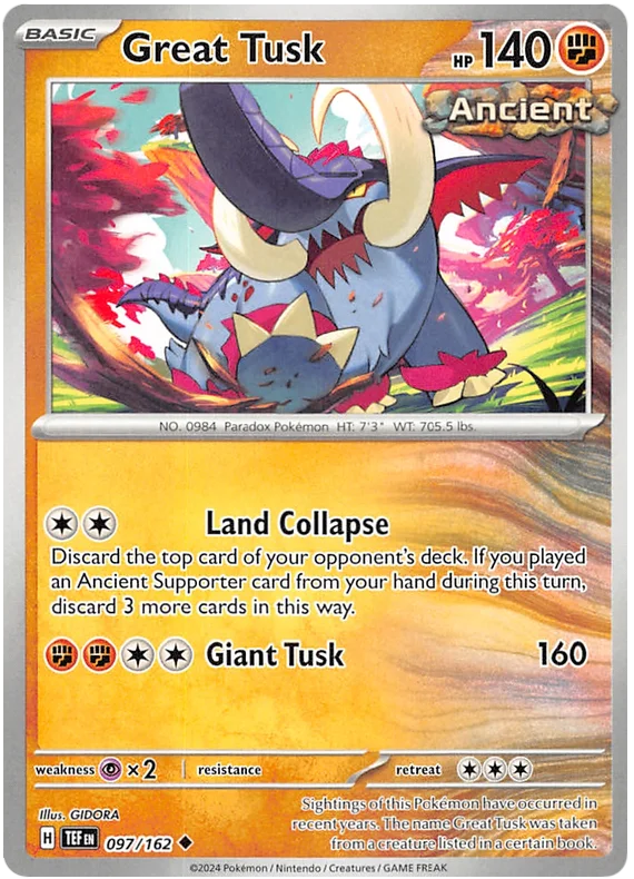 Great Tusk Temporal Forces Pokemon Single 097/162