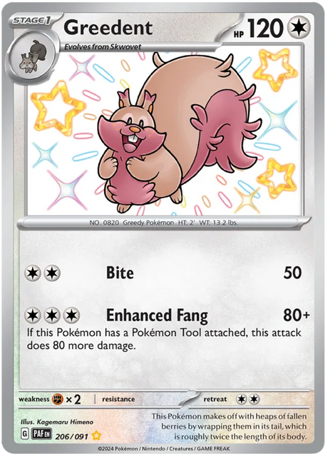 Greedent Paldean Fates Pokemon Card Single 206/091