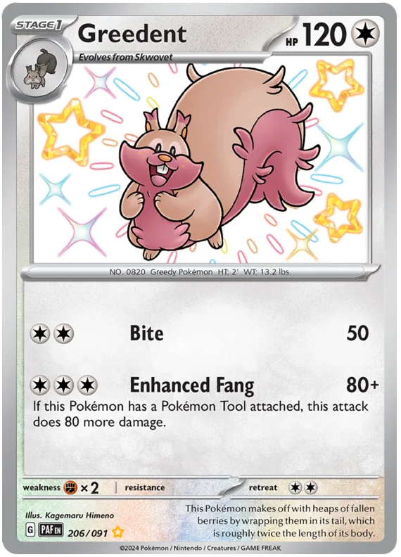 Greedent Paldean Fates Pokemon Card Single 206/091