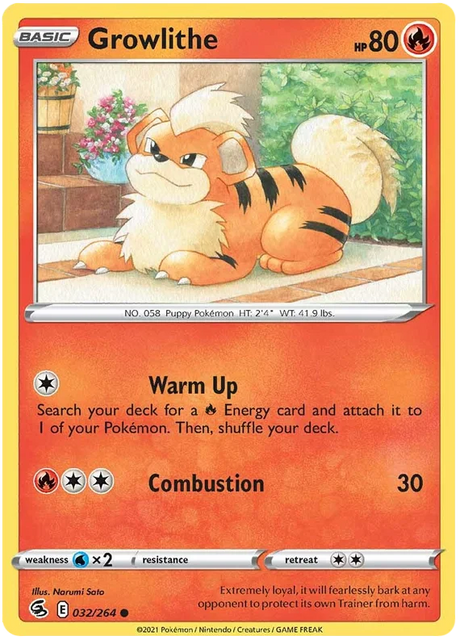 Growlithe Fusion Strike Pokemon Card Singles 032/264