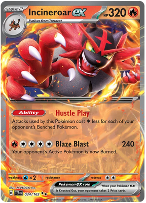 incineroar ex Temporal Forces Pokemon Single 034/162