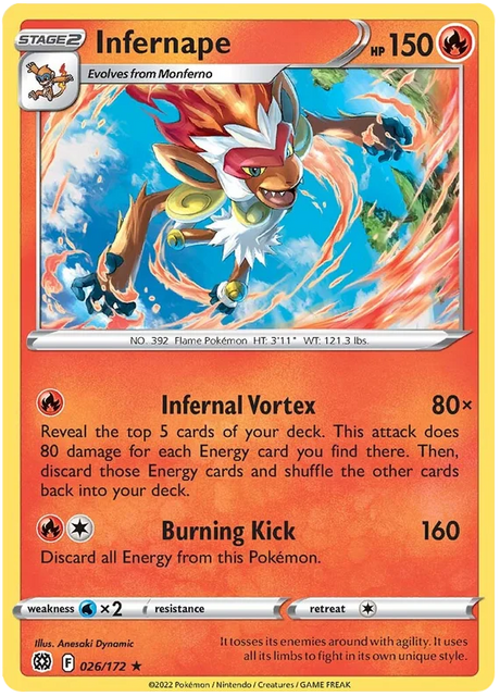 Infernape Brilliant Stars Pokemon Card Singles 026/172