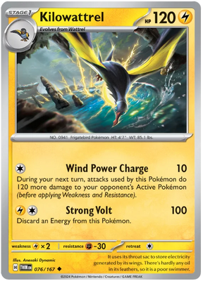 Kilowattrel Twilight Masquerade Pokemon Single 076/167