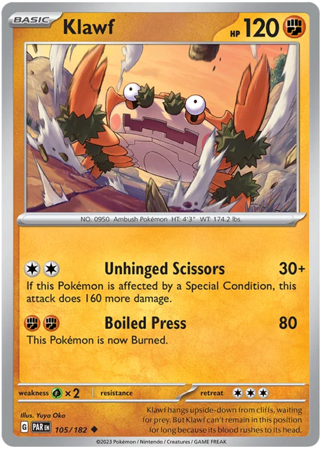 Klawf Paradox Rift Single Pokemon Card 105/182