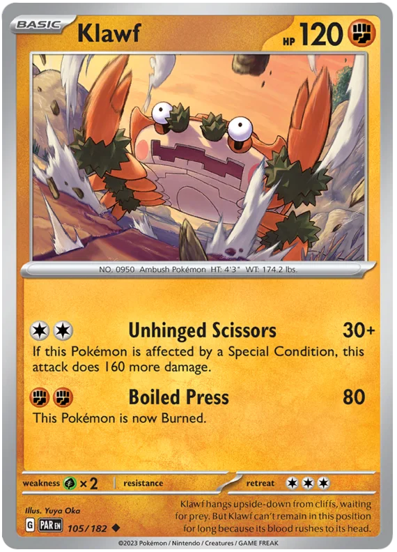 Klawf Paradox Rift Single Pokemon Card 105/182