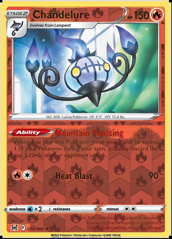Chandelure 026/196, Lost Origin, Reverse Holo finish, representative matte composite