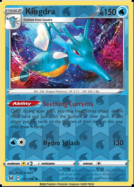 Kingdra 037/196, Lost Origin, Reverse Holo finish, representative matte composite