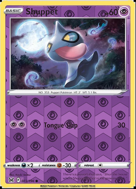 Shuppet 072/196, Lost Origin, Reverse Holo finish, representative matte composite