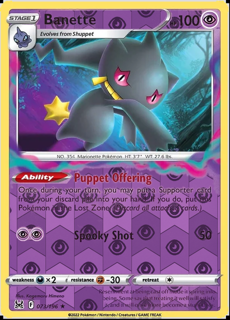 Banette 073/196, Lost Origin, Reverse Holo finish, representative matte composite