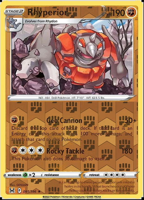 Rhyperior 091/196, Lost Origin, Reverse Holo finish, representative matte composite