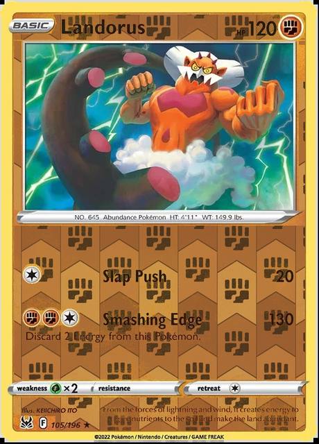 Landorus 105/196, Lost Origin, Reverse Holo finish, representative matte composite