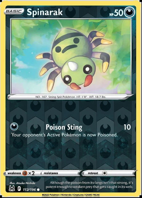 Spinarak 112/196, Lost Origin, Reverse Holo finish, representative matte composite
