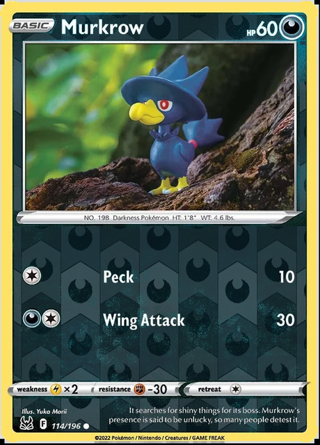 Murkrow 114/196, Lost Origin, Reverse Holo finish, representative matte composite