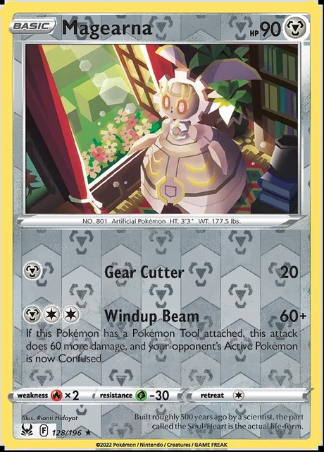 Magearna 128/196, Lost Origin, Reverse Holo finish, representative matte composite