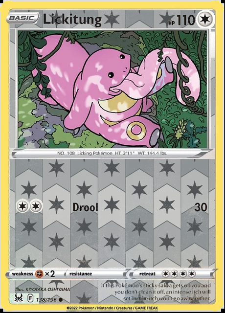 Lickitung 138/196, Lost Origin, Reverse Holo finish, representative matte composite