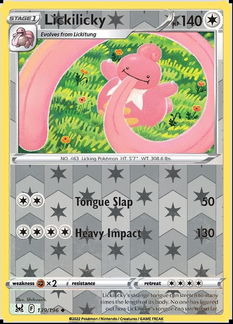 Lickilicky 139/196, Lost Origin, Reverse Holo finish, representative matte composite
