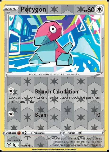 Porygon 140/196, Lost Origin, Reverse Holo finish, representative matte composite