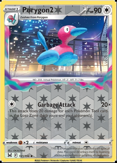 Porygon2 141/196, Lost Origin, Reverse Holo finish, representative matte composite