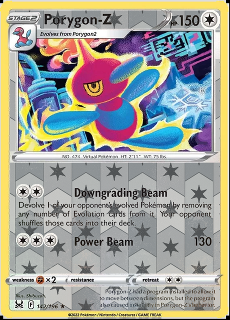 Porygon-Z 142/196, Lost Origin, Reverse Holo finish, representative matte composite