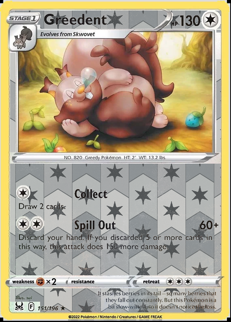 Greedent 151/196, Lost Origin, Reverse Holo finish, representative matte composite