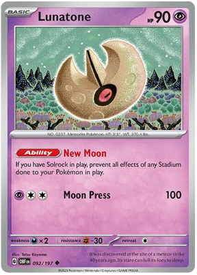 Lunatone Obsidian Flames Single Pokemon Card