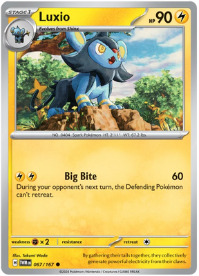 Luxio Twilight Masquerade Pokemon Single 067/167