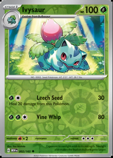 Ivysaur 002/165, Scarlet & Violet 151, Reverse Holo, representative matte composite