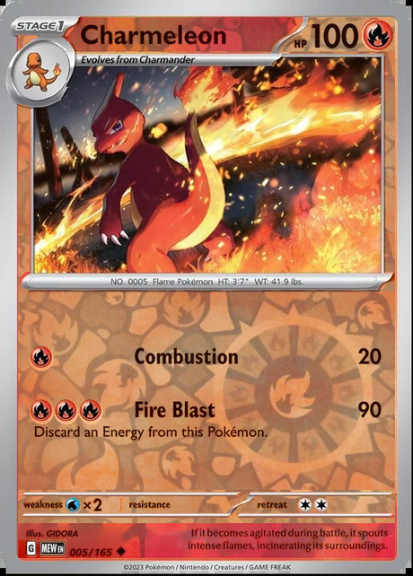 Charmeleon 005/165, Scarlet & Violet 151, Reverse Holo, representative matte composite
