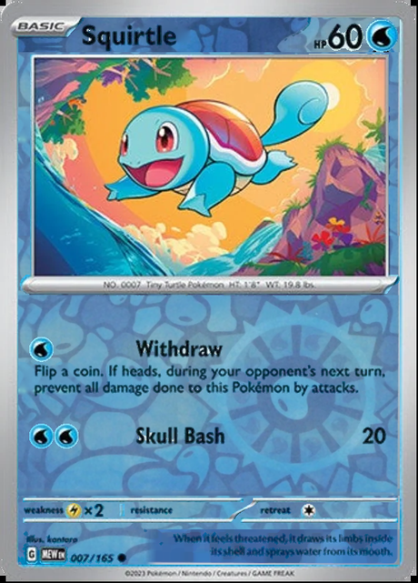 Squirtle 007/165, Scarlet & Violet 151, Reverse Holo, representative matte composite