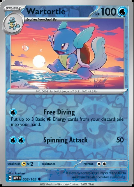 Wartortle 008/165, Scarlet & Violet 151, Reverse Holo, representative matte composite