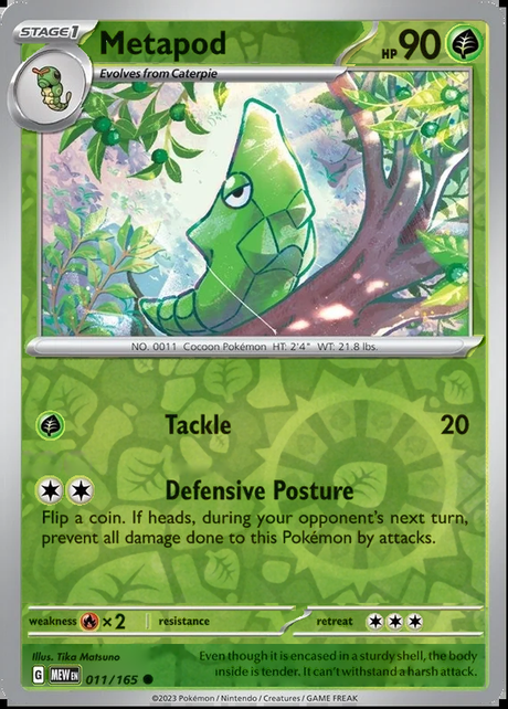 Metapod 011/165, Scarlet & Violet 151, Reverse Holo, representative matte composite
