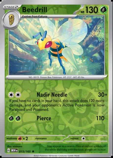Beedrill 015/165, Scarlet & Violet 151, Reverse Holo, representative matte composite