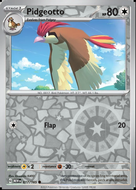 Pidgeotto 017/165, Scarlet & Violet 151, Reverse Holo, representative matte composite