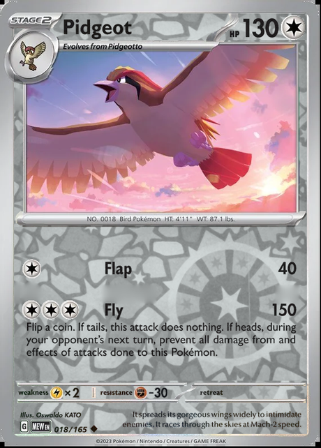 Pidgeot 018/165, Scarlet & Violet 151, Reverse Holo, representative matte composite