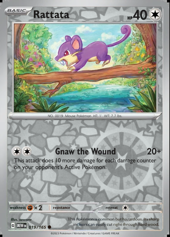 Rattata 019/165, Scarlet & Violet 151, Reverse Holo, representative matte composite