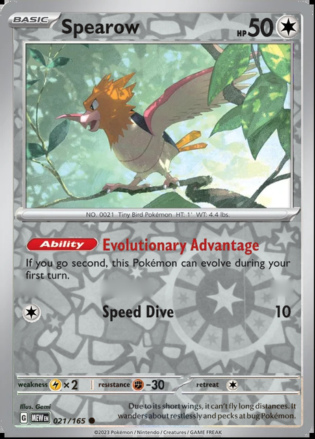 Spearow 021/165, Scarlet & Violet 151, Reverse Holo, representative matte composite