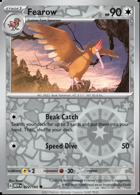 Fearow 022/165, Scarlet & Violet 151, Reverse Holo, representative matte composite