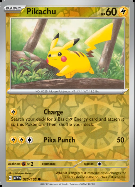 Pikachu 025/165, Scarlet & Violet 151, Reverse Holo, representative matte composite
